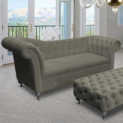 Izu Plush Velvet 3 Seater Sofa In Putty