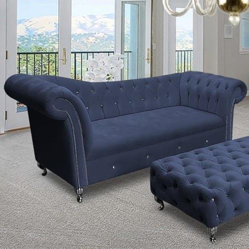 Izu Plush Velvet 3 Seater Sofa In Slate