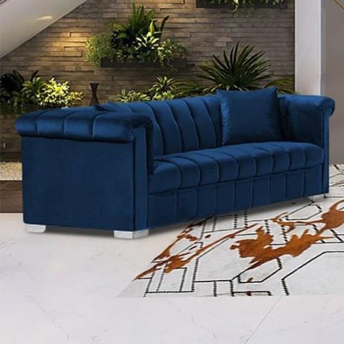 Kenosha Malta Plush Velour Fabric 3 Seater Sofa In Navy