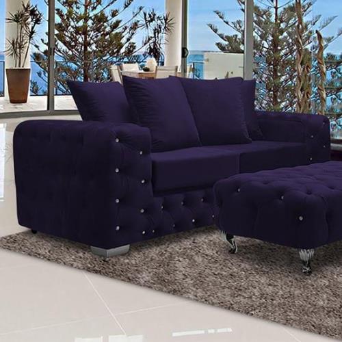 Worley Malta Plush Velour Fabirc 3 Seater Sofa In Ameythst