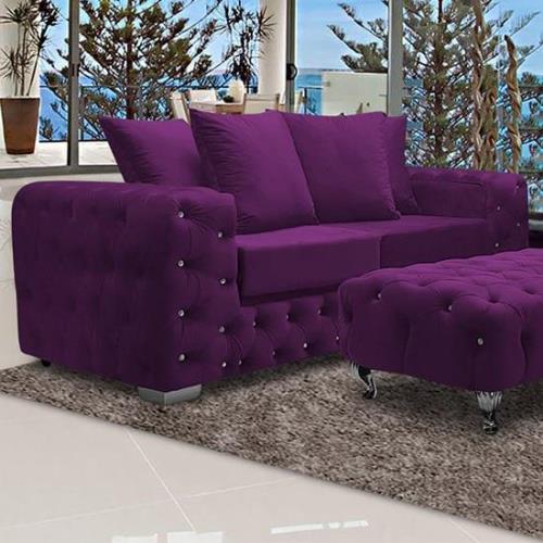 Worley Malta Plush Velour Fabirc 3 Seater Sofa In Boysenberry