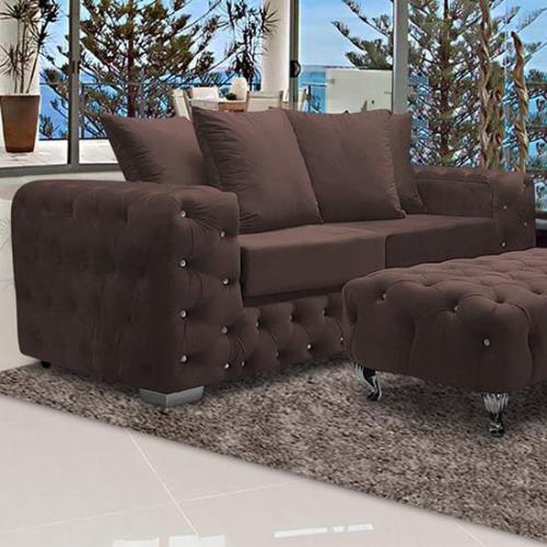 Worley Malta Plush Velour Fabirc 3 Seater Sofa In Mushroom