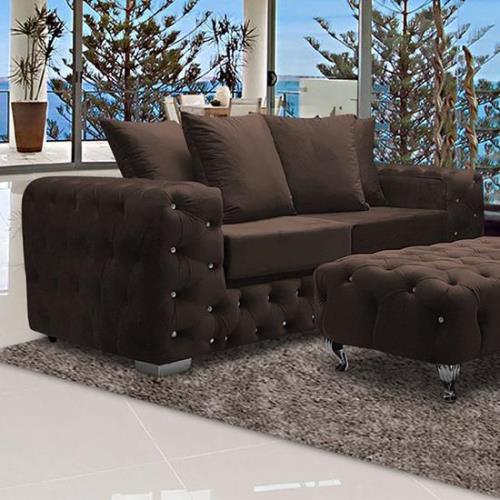 Worley Malta Plush Velour Fabirc 3 Seater Sofa In Taupe