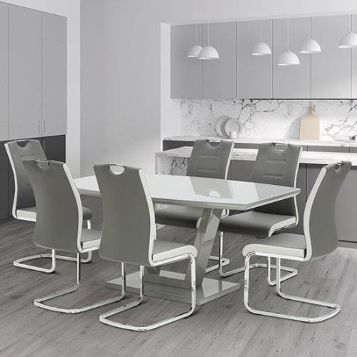 Samson Glass Dining Table In Grey High Gloss With 6 Chairs