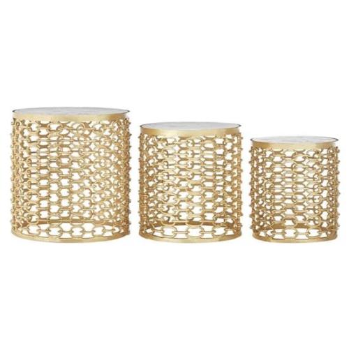 Casa Marble Set Of 3 Side Tables With Gold Aluminum Frame