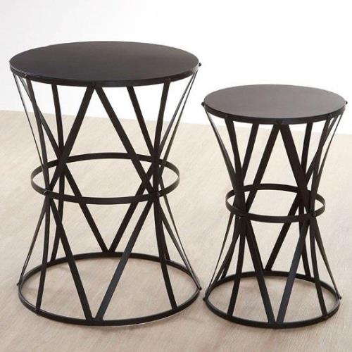 Avanto Black Metal Set Of 2 Side Tables With Cross Design Frame