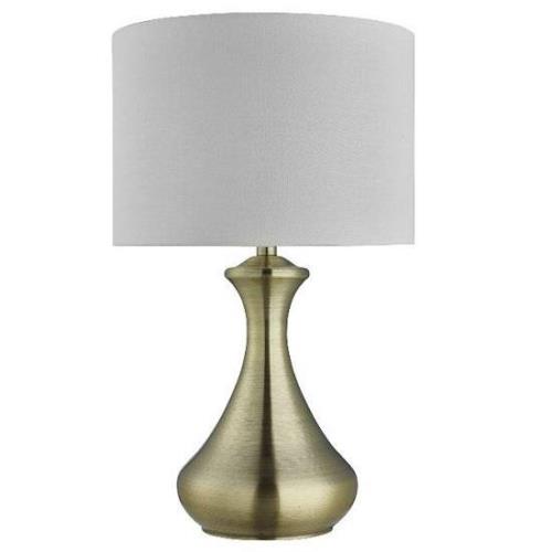 Antique Brass Touch Cream Fabric Shade Table Lamp