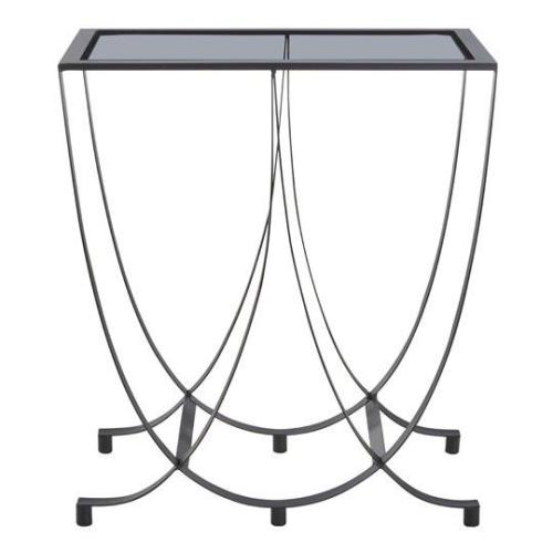 Ruchbah Black Glass Top Side Table With Curved Metal Base