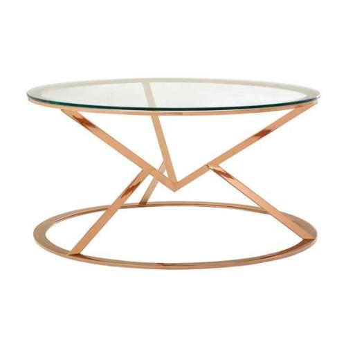 Alluras Corseted Round Glass Coffee Table In Rose Gold