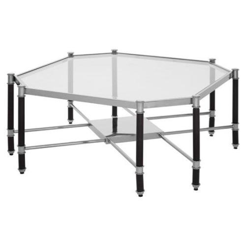 Allessa Clear Glass Coffee Table With Black And Silver Frame