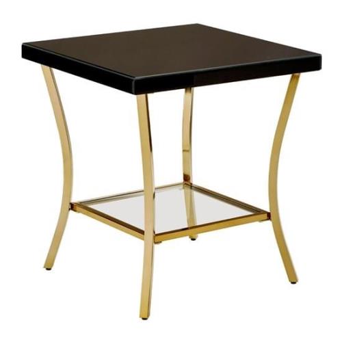 Kensick High Gloss Side Table With Gold Frame In Black