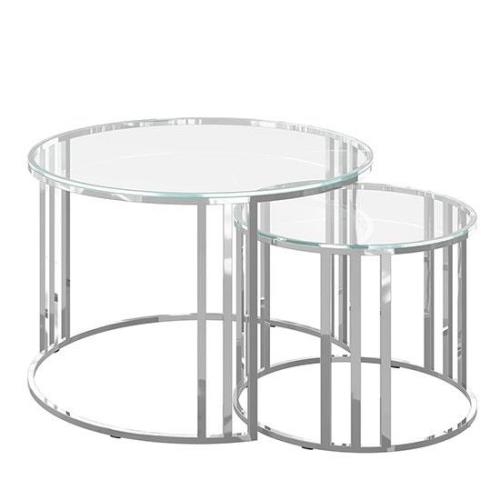 Eakley Clear Glass Nesting Coffee Tables With Chrome Frame