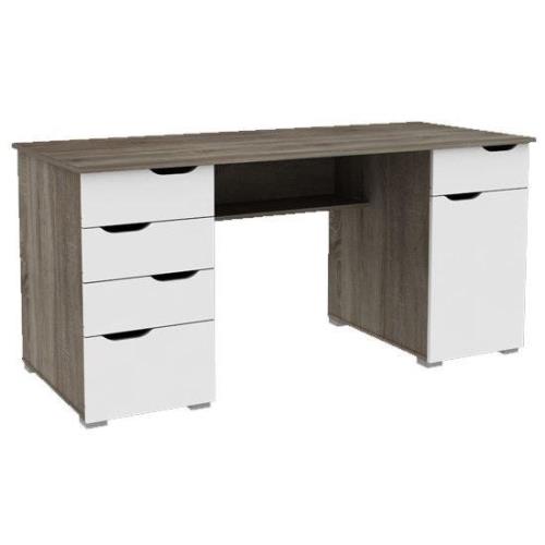 Kirkham Wooden Computer Desk In Dark Oak And Gloss White