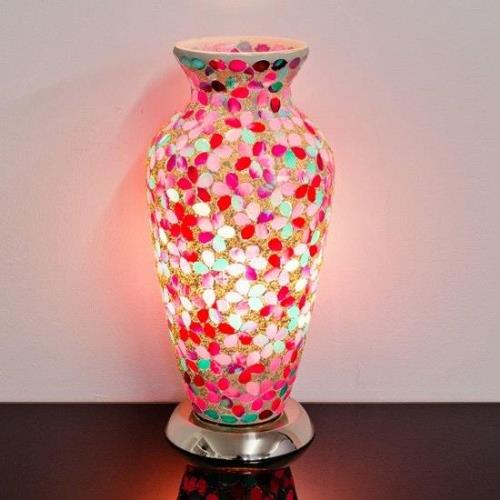 Izar Medium Pink Flower Design Mosaic Glass Vase Table Lamp