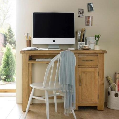 Earls Wooden Single Computer Desk In Chunky Solid Oak