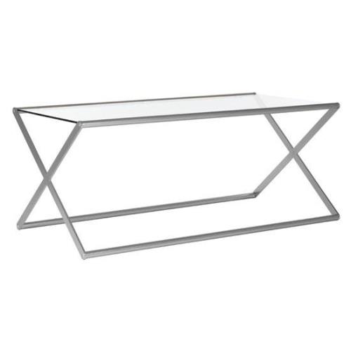 Romelo Clear Glass Coffee Table With Satin Nickel Frame