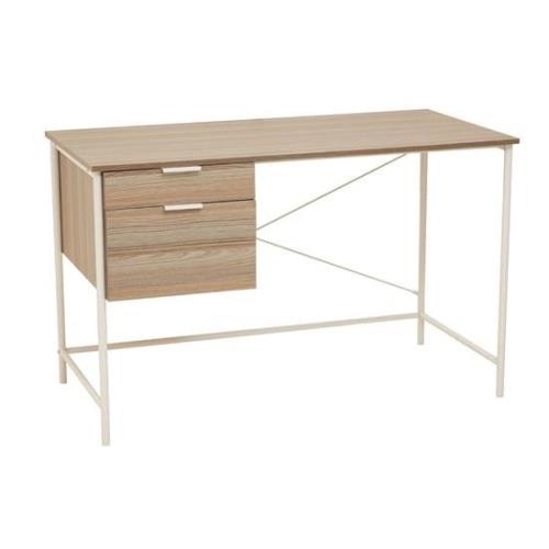 Bradken Natural Oak Wooden Computer Desk With White Metal Frame