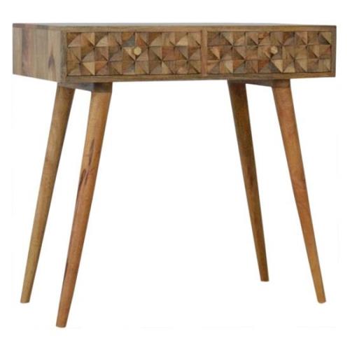 Tufa Wooden Diamond Carved Console Table In Oak Ish