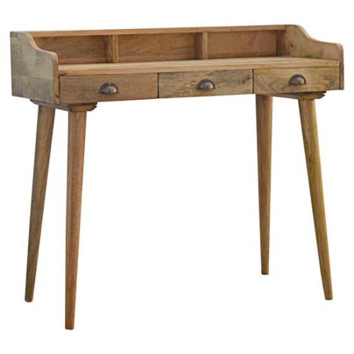 Ouzel Wooden Gallery Back Study Desk In Oak Ish With 3 Drawers