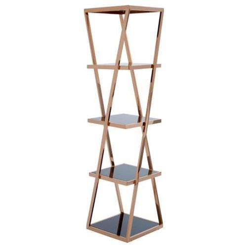 Orion Black Glass 5 Tier Shelving Unit With Rose Gold Frame