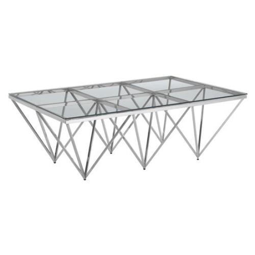 Alluras Large Clear Glass Coffee Table With Silver Spike Frame