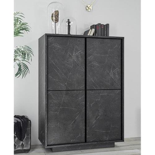 Corvi Wooden Highboard In Black Marble Effect With 4 Doors