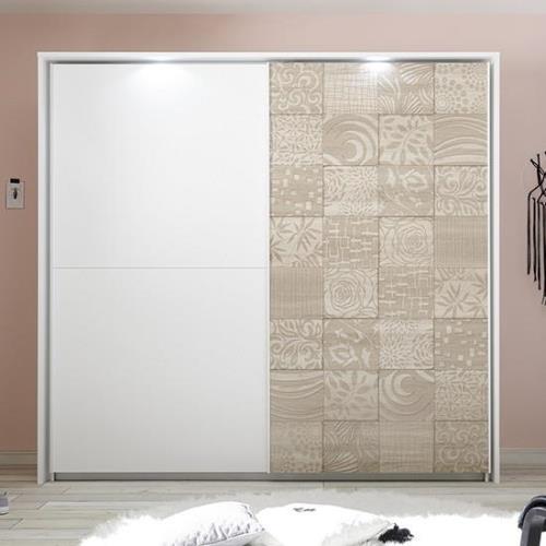 Soxa LED Wooden Sliding Door Wardrobe In Serigraphed Sonoma Oak