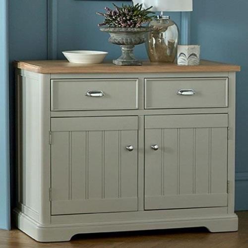 Sunburst Wooden Small Sideboard In Grey And Solid Oak