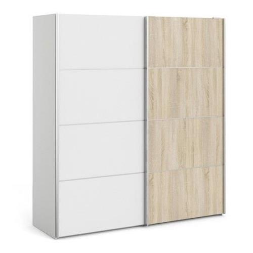 Dcap Wooden Sliding Doors Wardrobe In White Oak With 5 Shelves