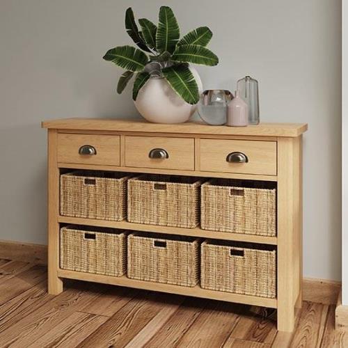 Rosemont Wooden 6 Basket Units Sideboard In Rustic Oak