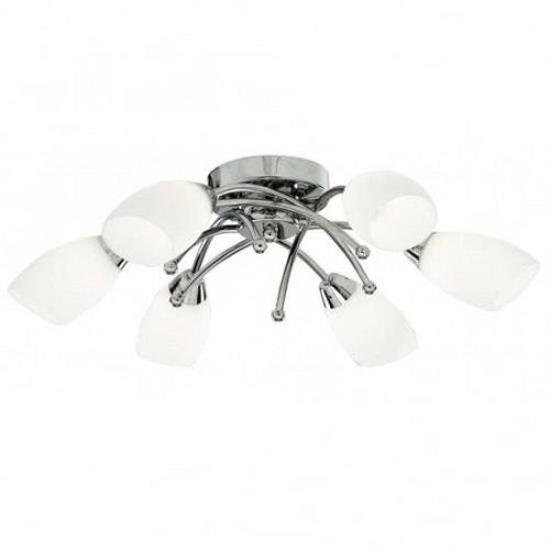 Opera Opal Glass Shades Six Celing Light In Chrome Finish