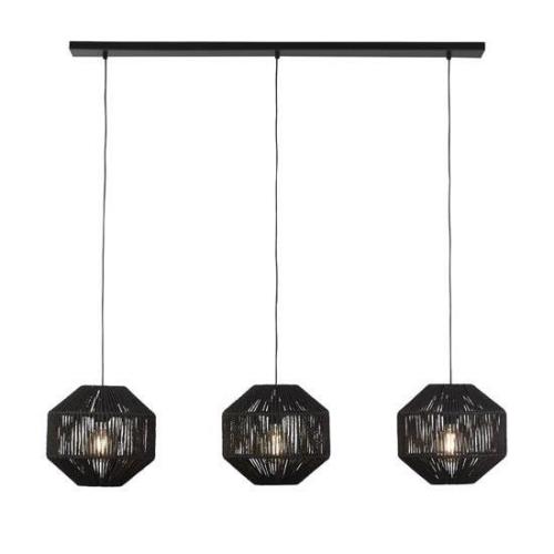 Wicker Wall Hung Bar 3 Pendant Light In Matt Black