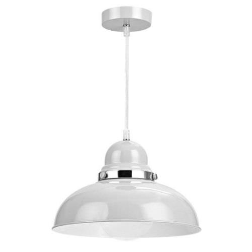 Varmora Round Bowl Metal Pendant Light In Grey And Chrome