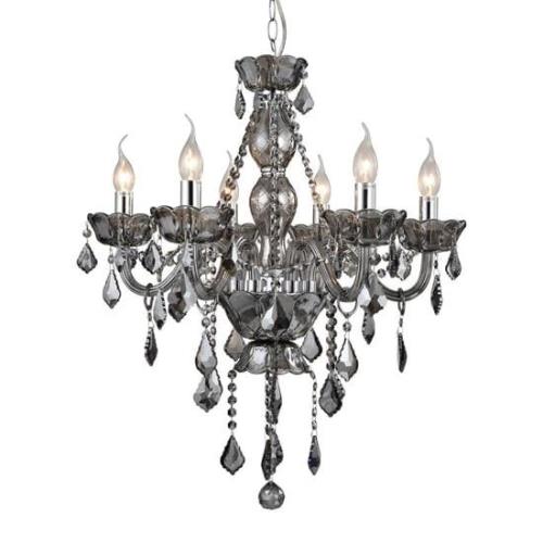 Murato 6 Bulb Cognac Crystal Chandelier Light Smoked In Chrome