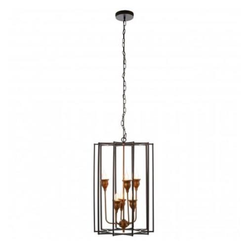 Allais 6 Bulbs Pendant Light In Matte Black And Bronze