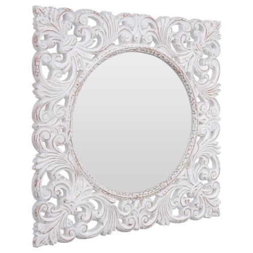 Hejake Square Wall Bedroom Mirror In Antique White Frame