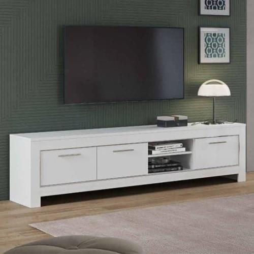 Lorenz Large TV Stand In White High Gloss With 3 Doors