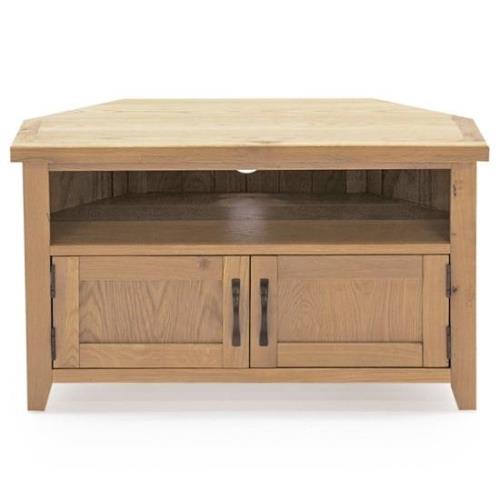 Romero Corner Wooden TV Stand With 2 Doors In Natural