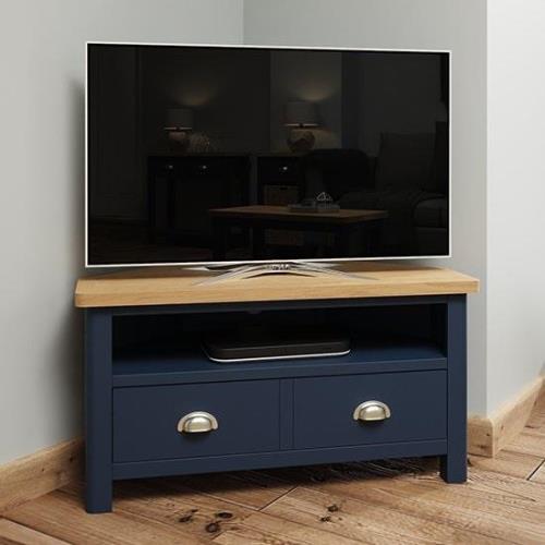 Rosemont Wooden Corner TV Stand In Dark Blue