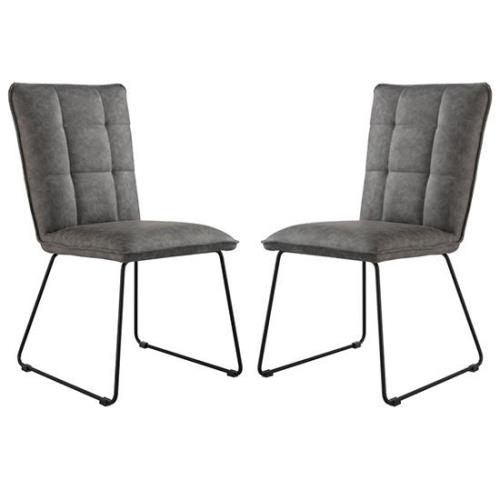 Wichita Grey Faux Leather Dining Chairs In Pair