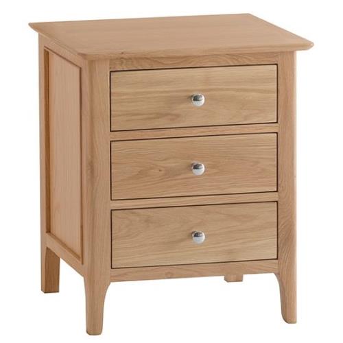 Nassau Extra Large 3 Drawers Bedside Cabinet In Natural Oak