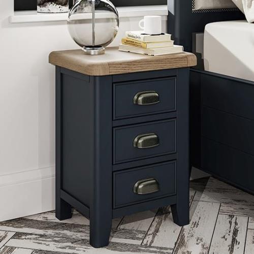 Hants Small Wooden 3 Drawers Bedside Cabinet In Blue