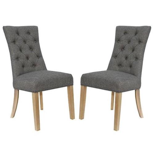 Lakeside Dark Grey Fabric Buttoned Curved Dining Chair In Pair