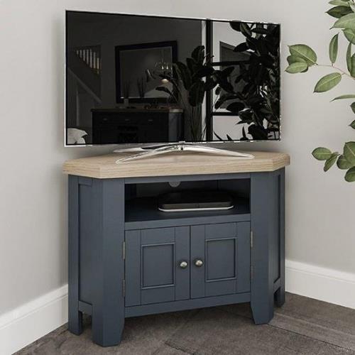 Hants Corner Wooden 2 Doors And Shelf TV Stand In Blue