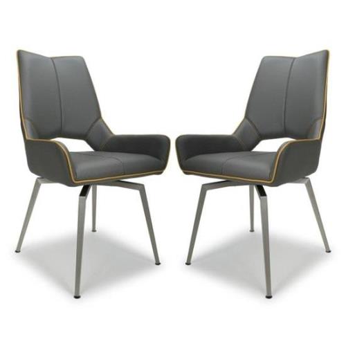 Mosul Grey Leather Dining Chairs With Steel Legs In Pair