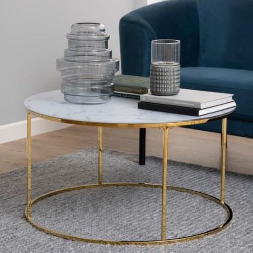 Bemid White Marble Effect Glass Coffee Table With Gold Frame