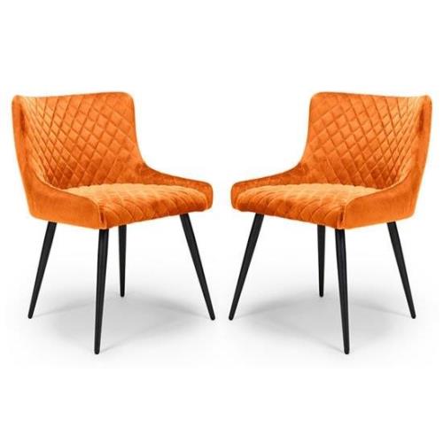 Malmo Burnt Orange Velvet Fabric Dining Chair In A Pair