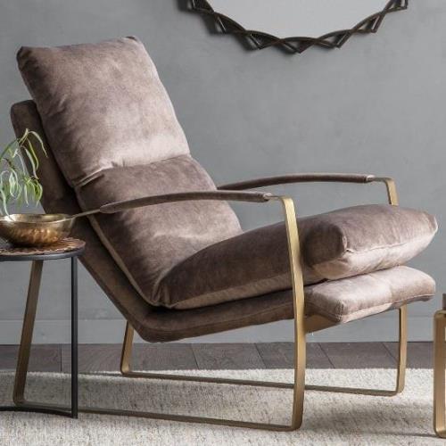 Fabian Velvet Lounge Chaise Chair With Metal Frame In Mineral