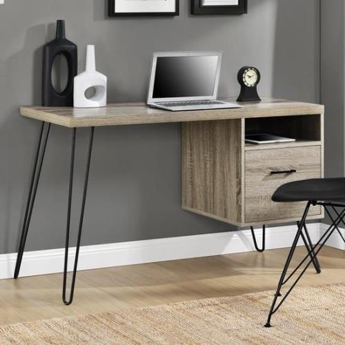 Lindon Wooden Laptop Desk In Distressed Grey Oak