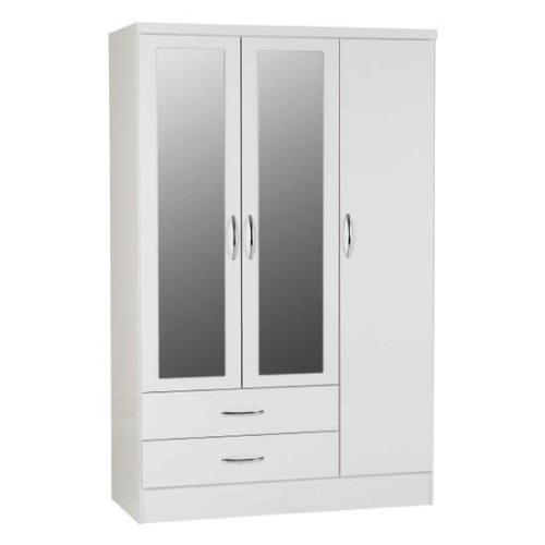 Mark Oak Wooden Wardrobe With 3 Doors 2 Drawers White Gloss Front